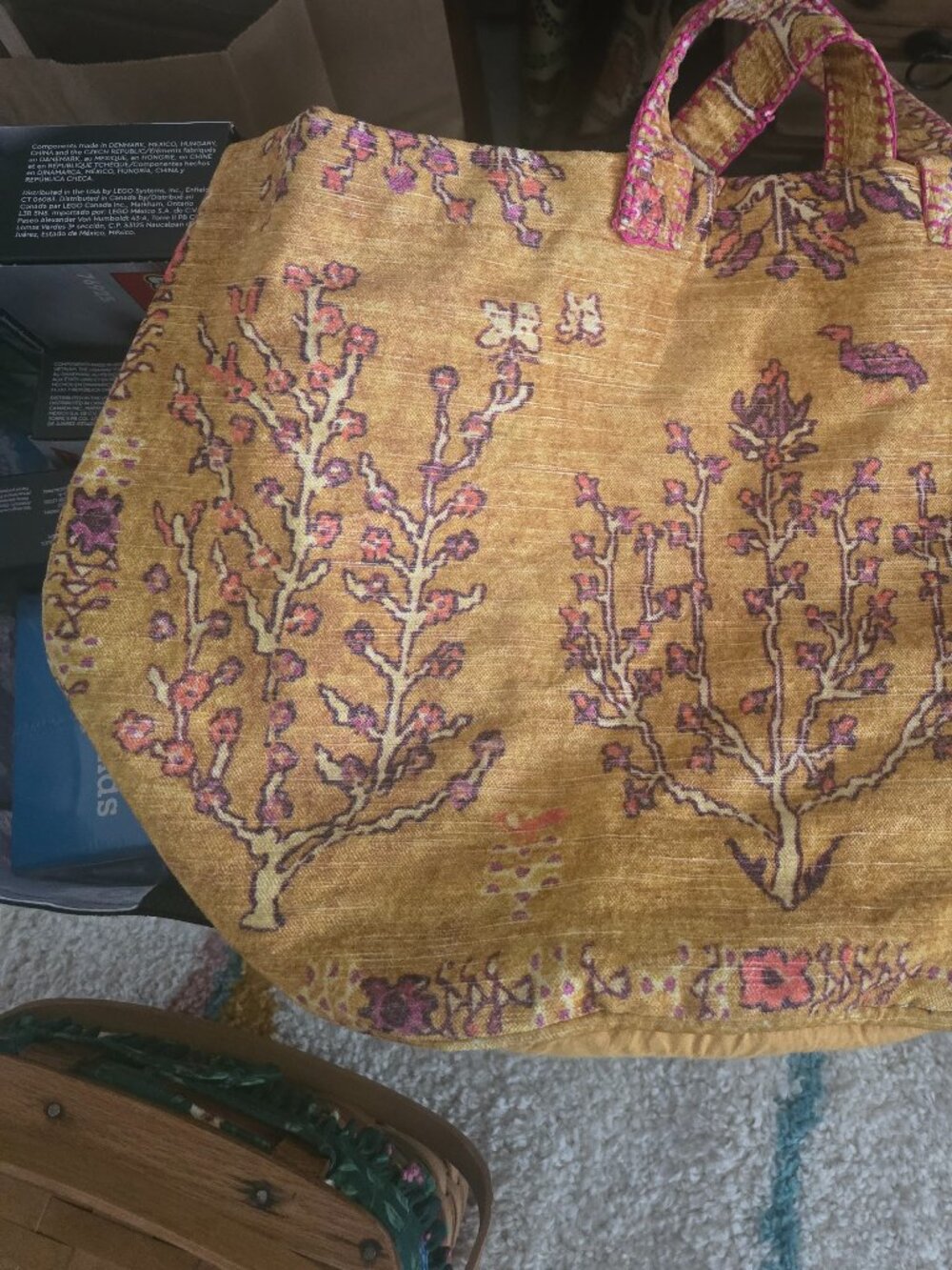 Anthropologie Mustard Jacquard Handy Basket